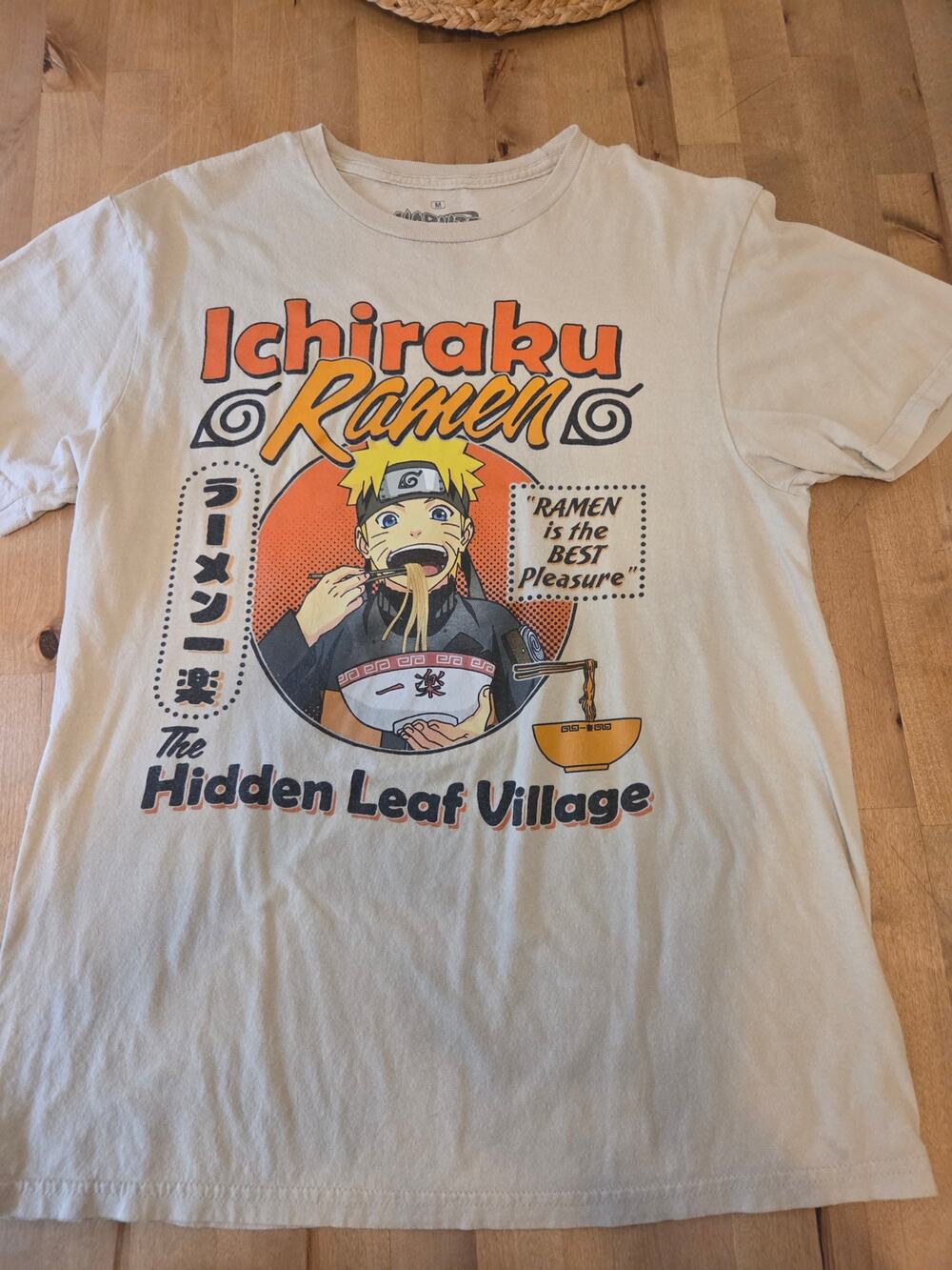 Mens Naruto Shippuden Ichiraku Ramen Graphic T-Shirt Size Medium Cream Anime Tee